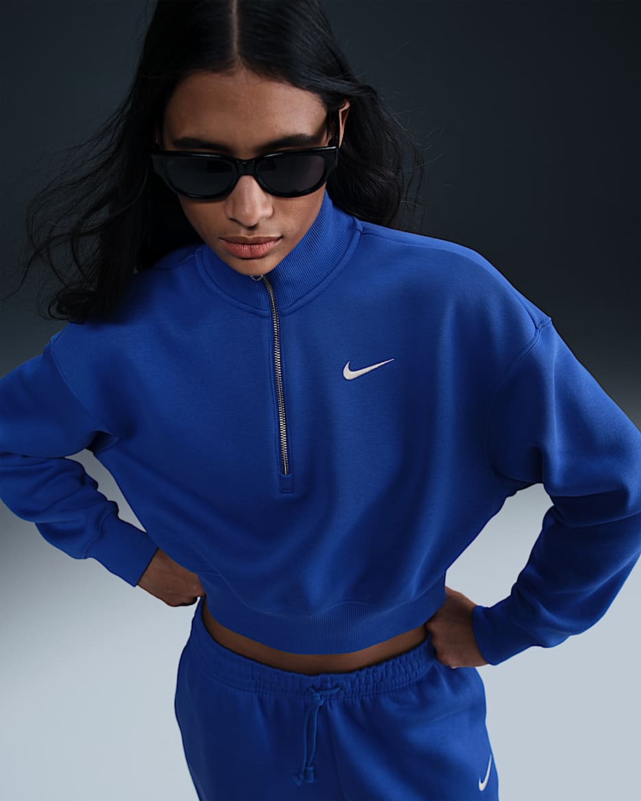 Nike Sportswear Phoenix Fleece Women's 1/4-Zip Cropped Sweatshirt - Game Royal/Sail