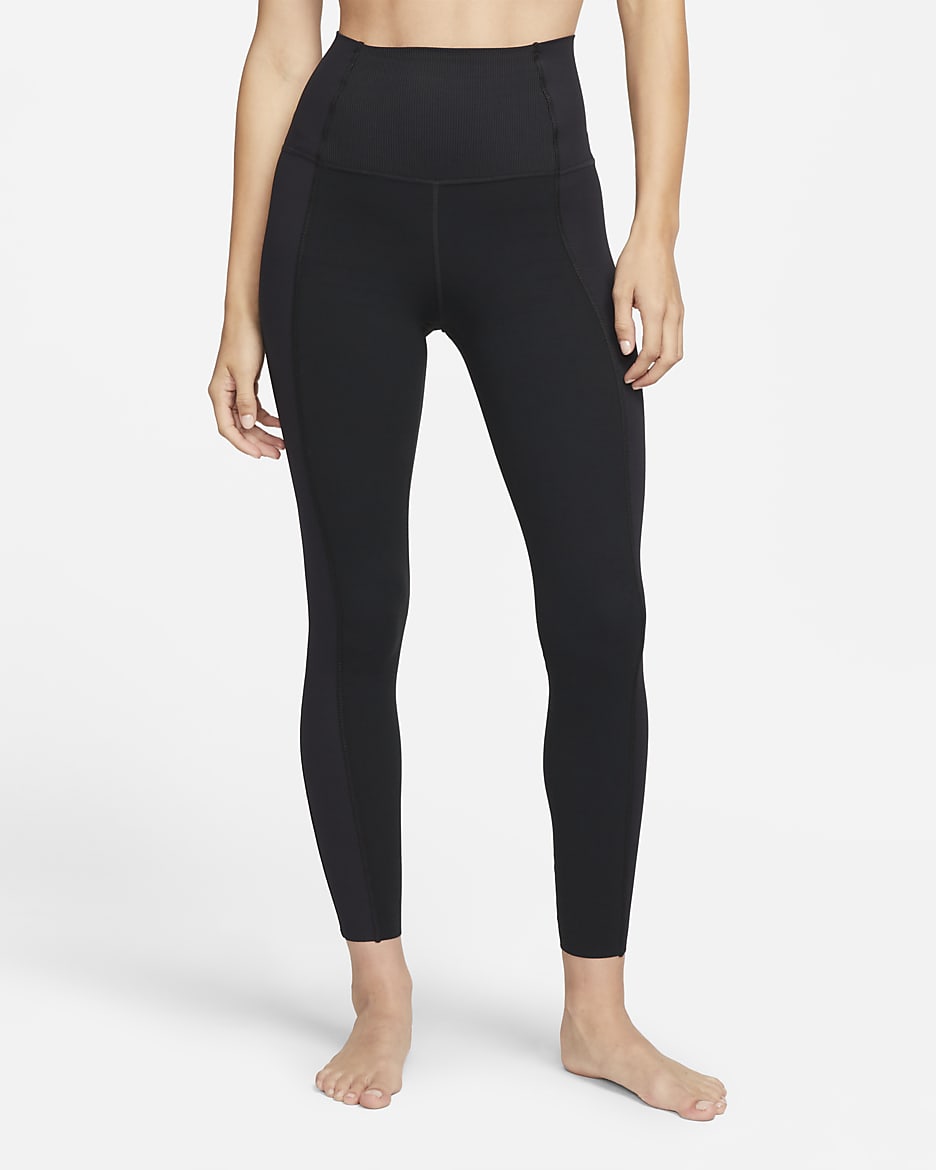 Leggings de tiro alto 7/8 brillo mate para mujer Nike Yoga Luxe - Negro/Gris humo oscuro