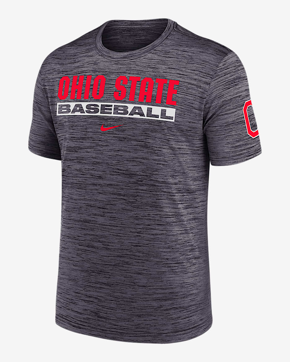 Playera universitaria Nike Dri-FIT para hombre Ohio State Buckeyes Velocity Baseball Wordmark Stack - Negro