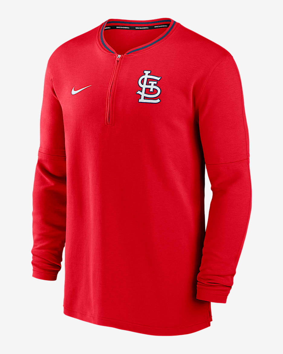 Playera de manga larga Nike Dri-FIT de la MLB de medio cierre para hombre St. Louis Cardinals Authentic Collection - Rojo