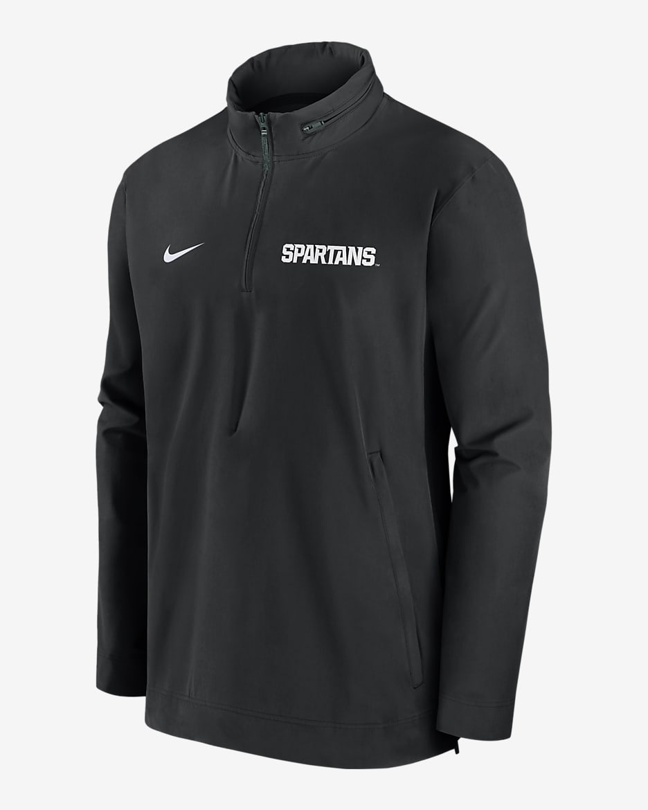 Chamarra universitaria Nike con gorro de medio cierre para hombre Michigan State Spartans Sideline Coach - Negro