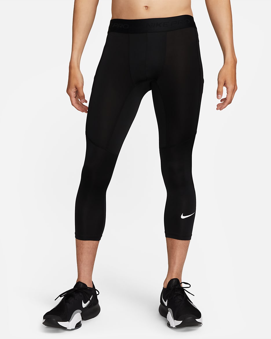 Nike Pro 男款 Dri-FIT 健身七分緊身褲 - 黑色/白色