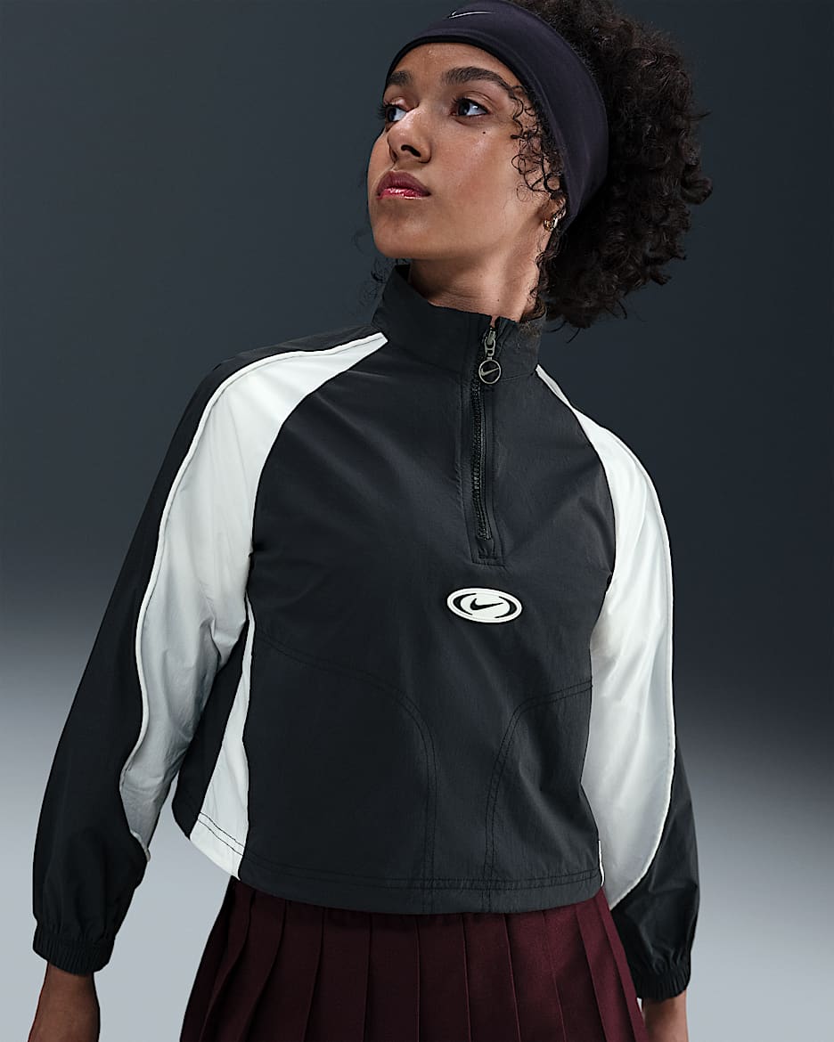 Träningsjacka Nike Sportswear med kvartslång dragkedja för tjejer - Svart/Vit/Vit/Vit