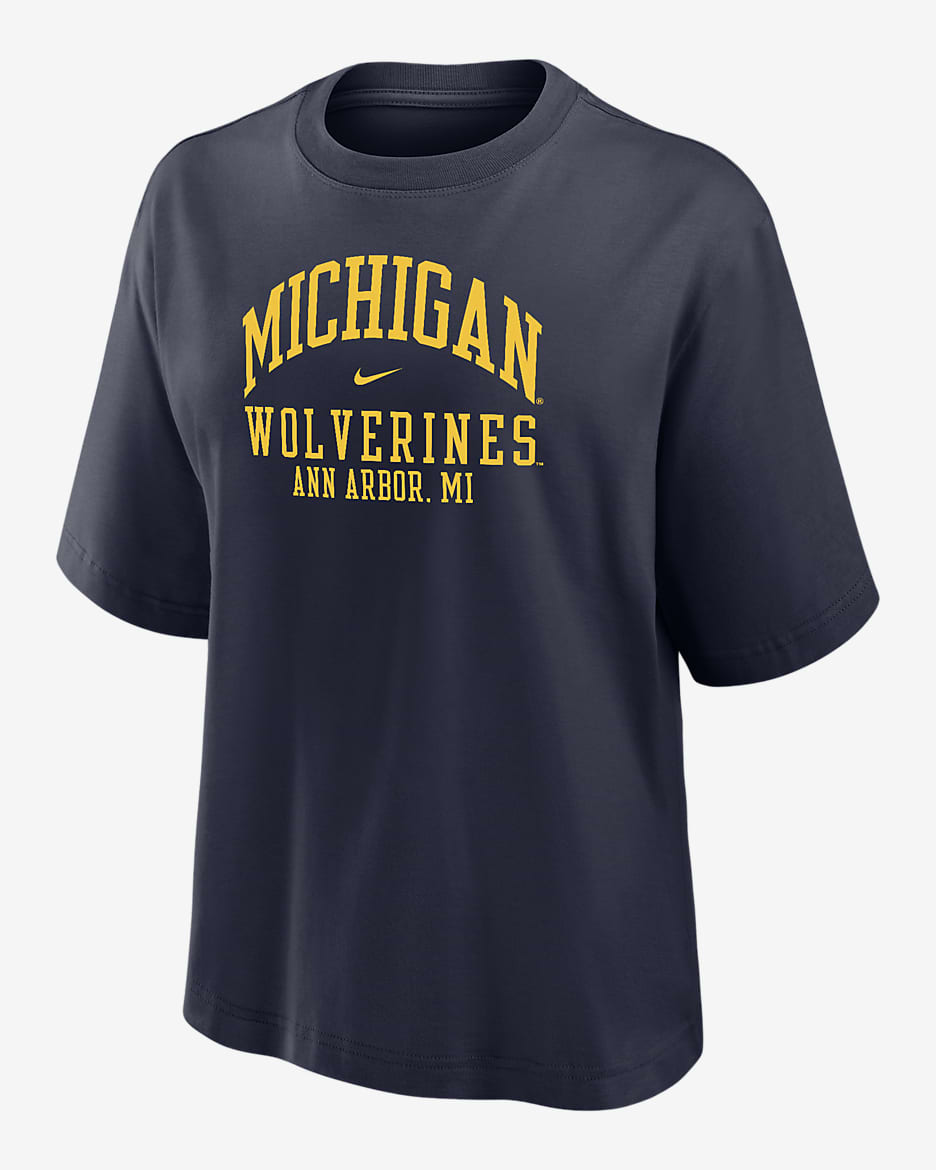 Michigan Women's Nike College Boxy T-Shirt - Navy