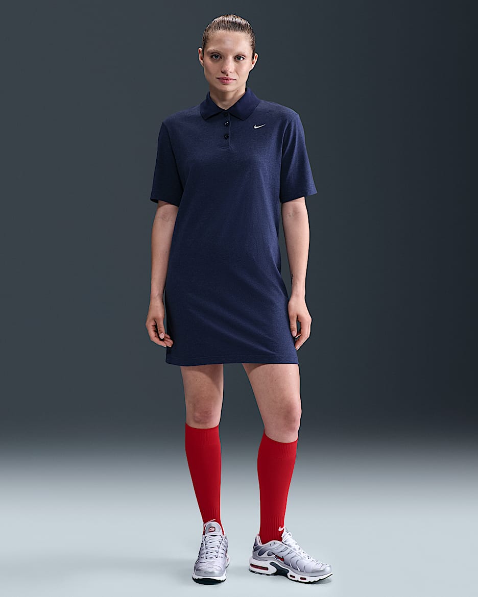 Nike Sportswear Essential Women's Short-Sleeve Polo Dress - Midnight Navy/Heather/Sail