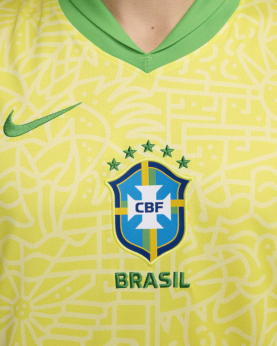 Brazilië 2024 Stadium Thuis Nike Dri-FIT replica voetbalshirt voor heren - Dynamic Yellow/Lemon Chiffon/Green Spark