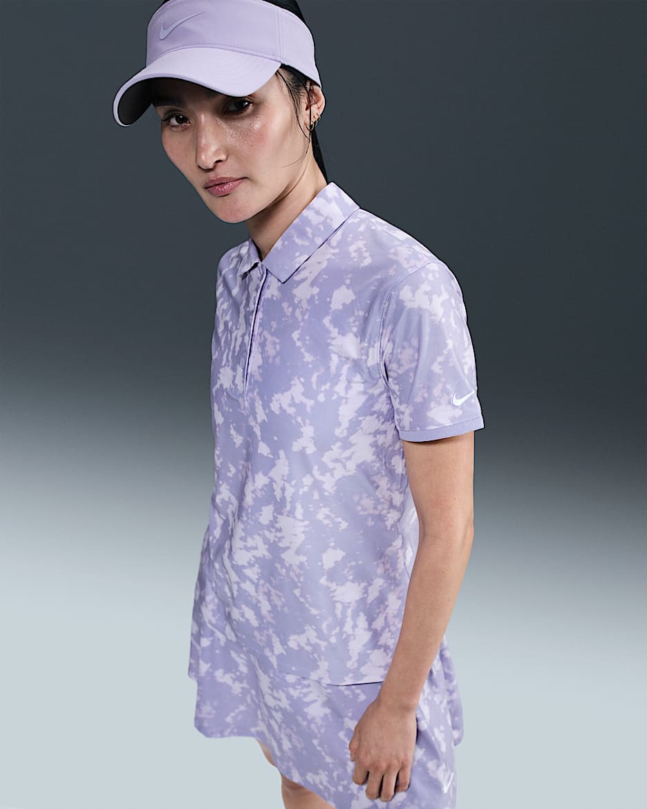 Polo da golf stampata a manica corta Dri-FIT Nike Victory – Donna - Lilac Ice/Bianco