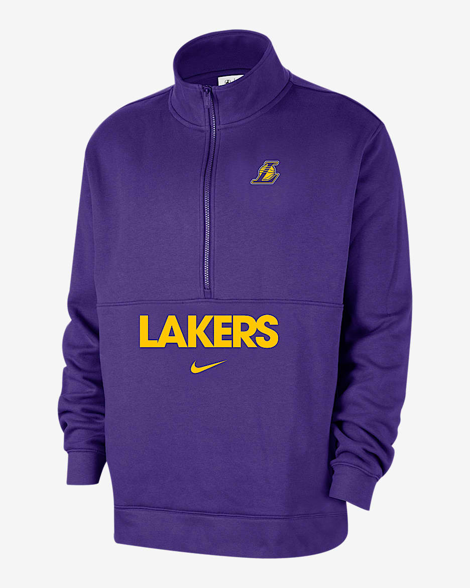 Playera Nike de la NBA de medio cierre para hombre Los Angeles Lakers Club Courtside - Morado campo/Amarillo