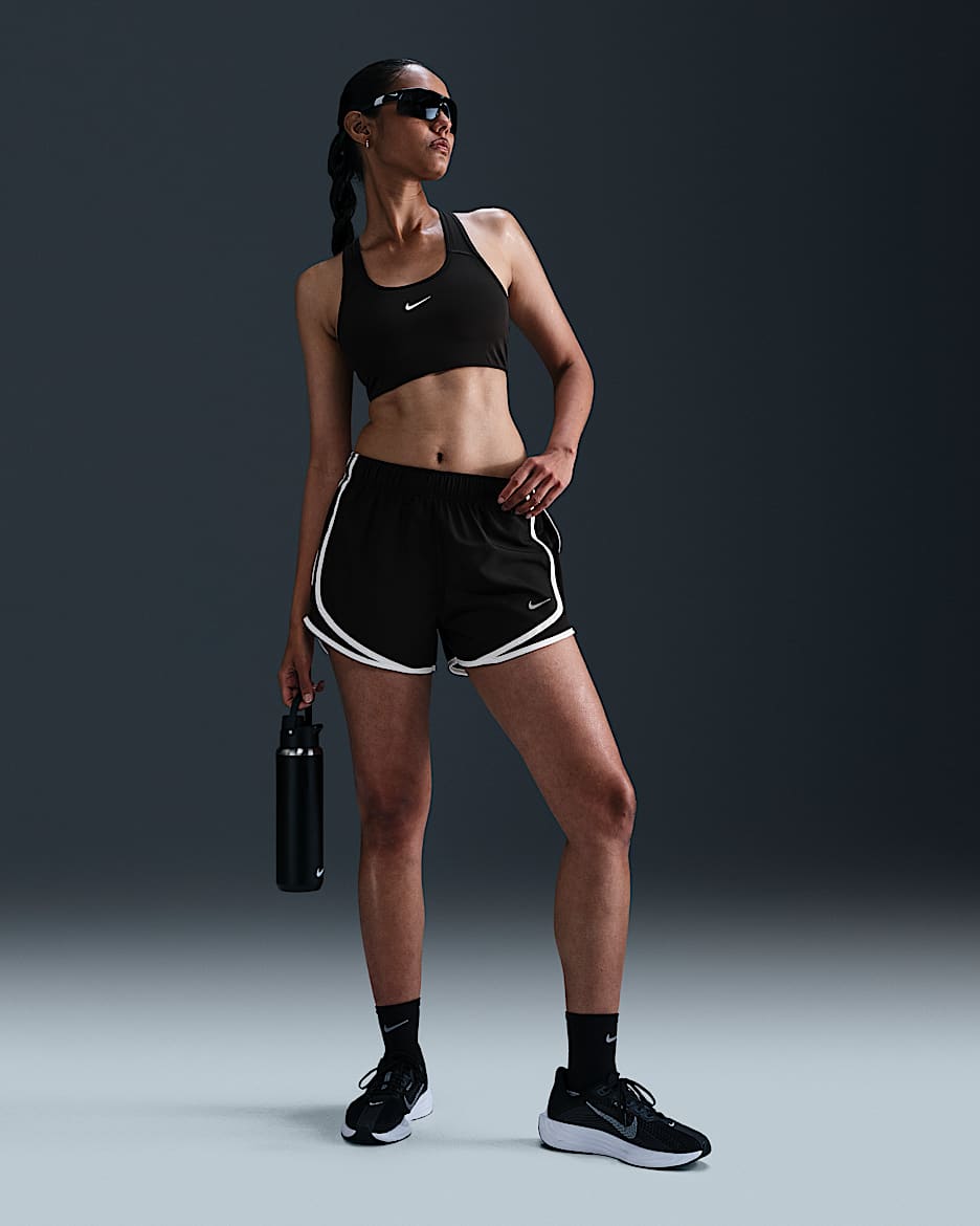 Shorts de correr Dri-FIT de tiro medio con forro de ropa interior para mujer Nike Tempo - Negro/Negro/Blanco