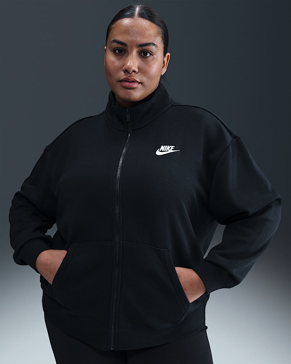 Nike Sportswear Club Fleece Women's Loose Track Jacket (Plus Size) - Black/White