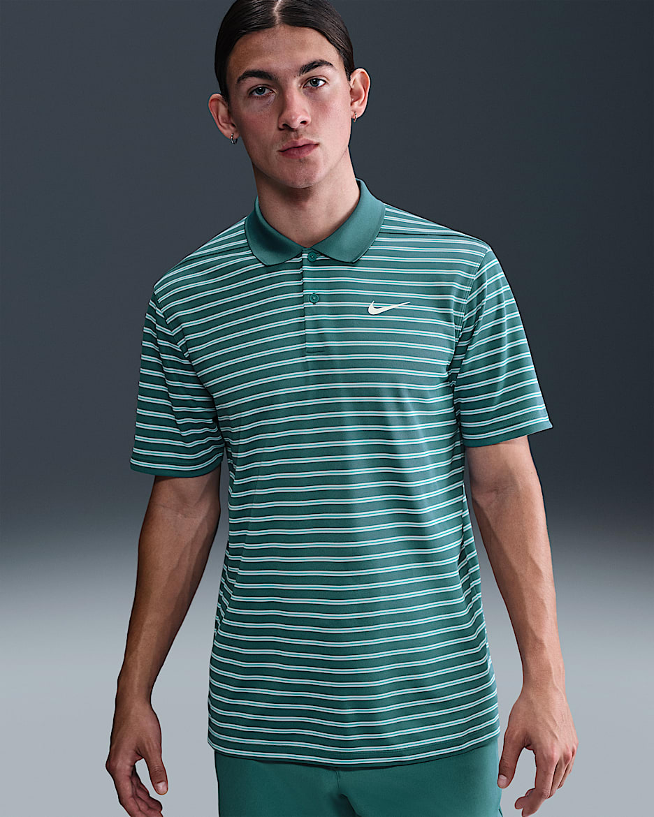Nike Dri-FIT Victory Men's Striped Golf Polo - Mineral Teal/Dusty Cactus/White