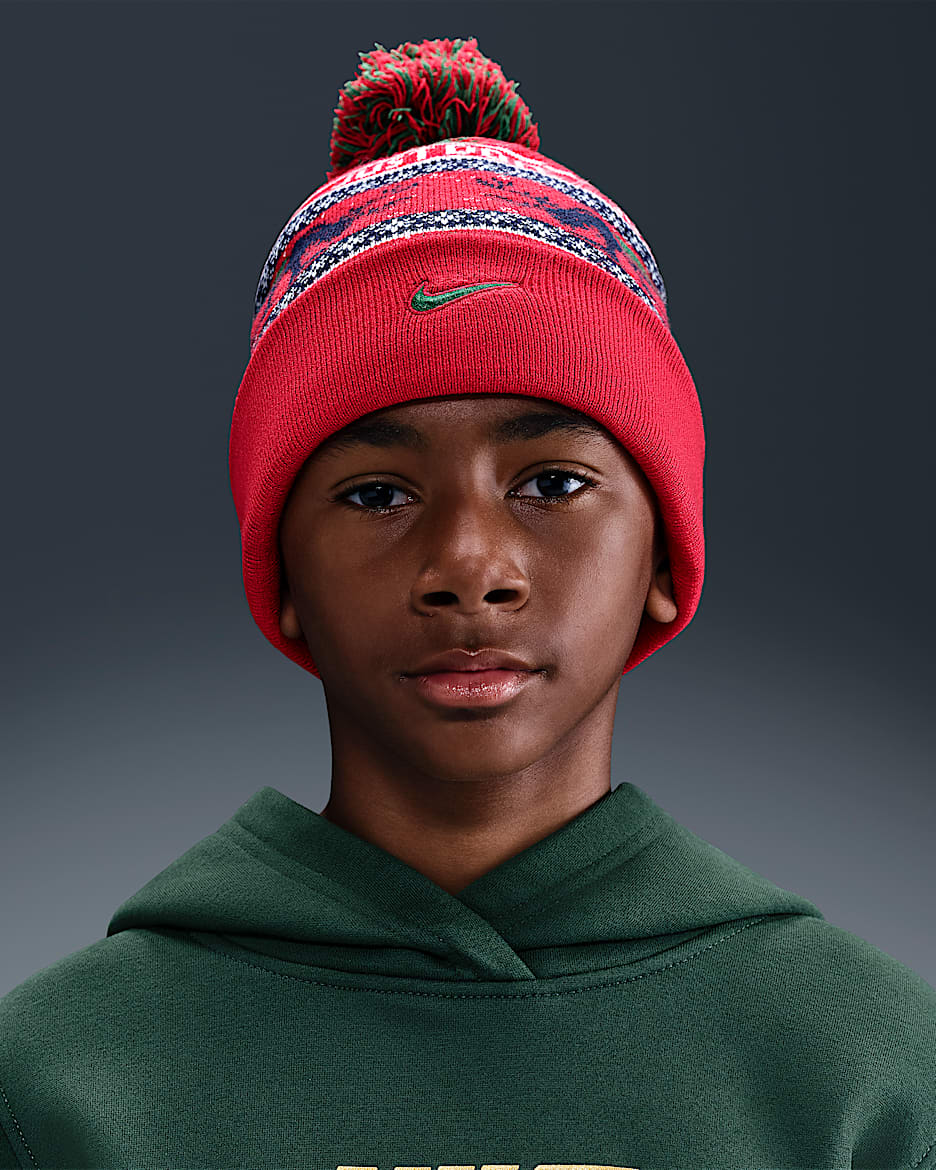 Nike Peak Big Kids' Standard Cuff Beanie - University Red/Midnight Navy/Sail