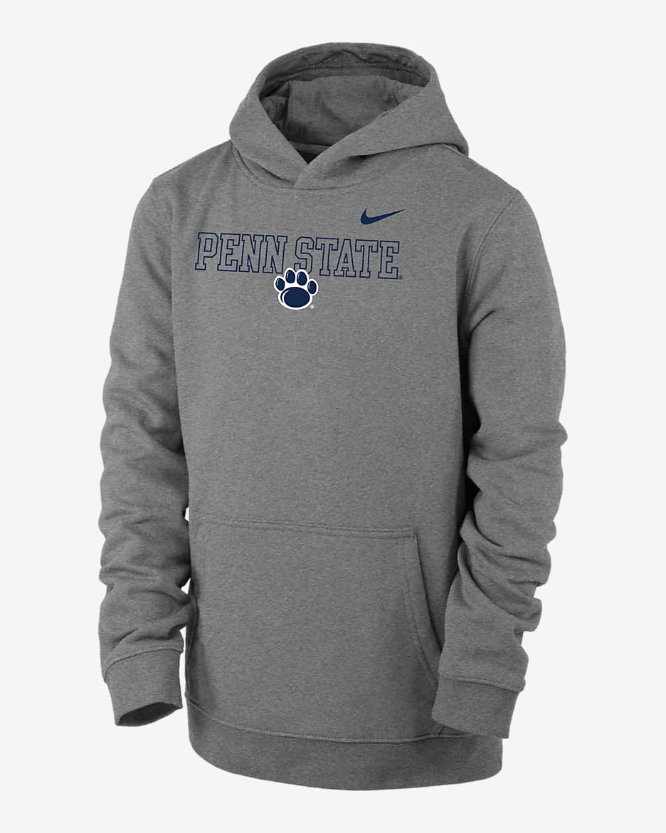 Penn State Club Fleece Big Kids' (Boys') Nike College Hoodie - Dark Grey Heather