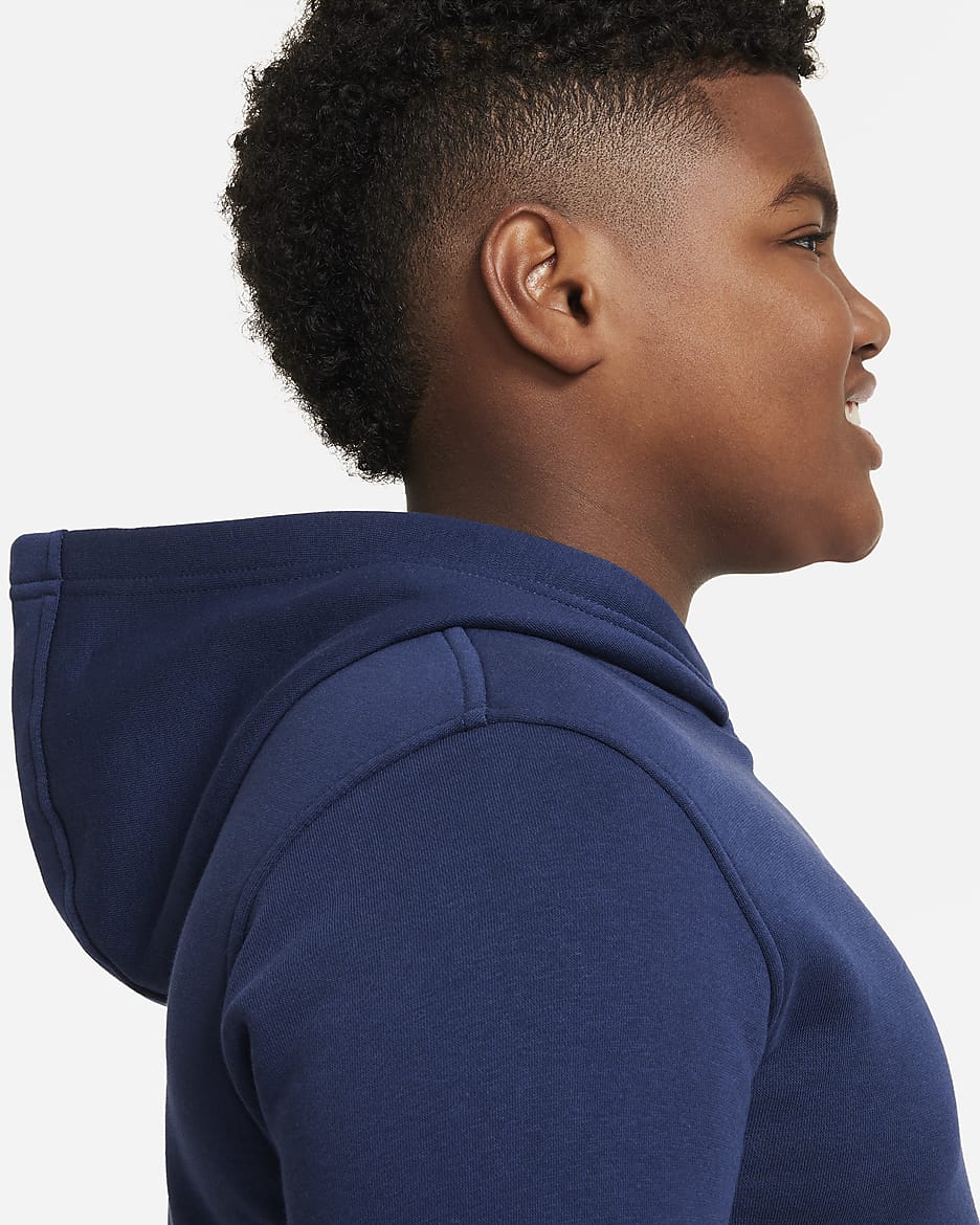 Nike Sportswear Club Fleece Older Kids' Pullover Hoodie (Extended Size) - Midnight Navy/White