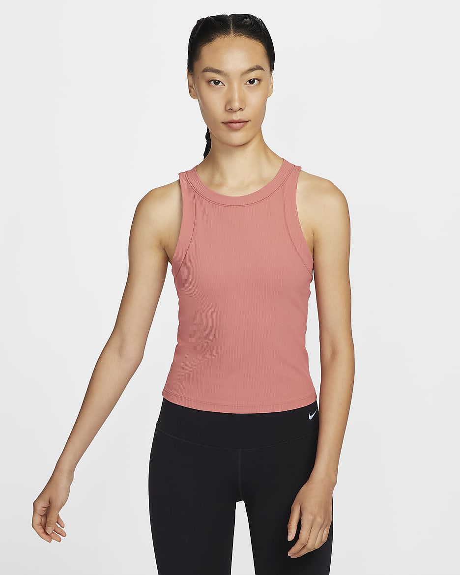 เสื้อกล้ามผู้หญิง Dri-FIT Nike Zenvy Rib - Canyon Pink/ขาว