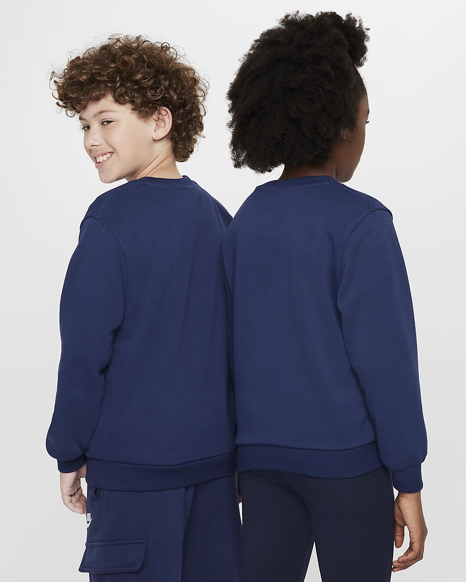 Nike Sportswear Club Big Kids' French Terry Crew-Neck Sweatshirt - Midnight Navy/White