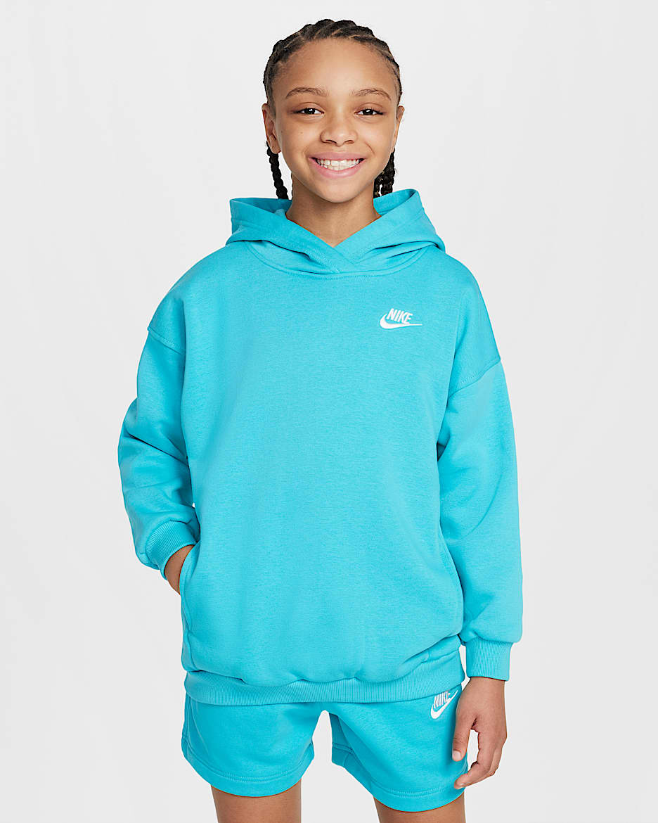 Sudadera con gorro sin cierre oversized para niños talla grande Nike Sportswear Club Fleece - Cactus empolvado/Blanco