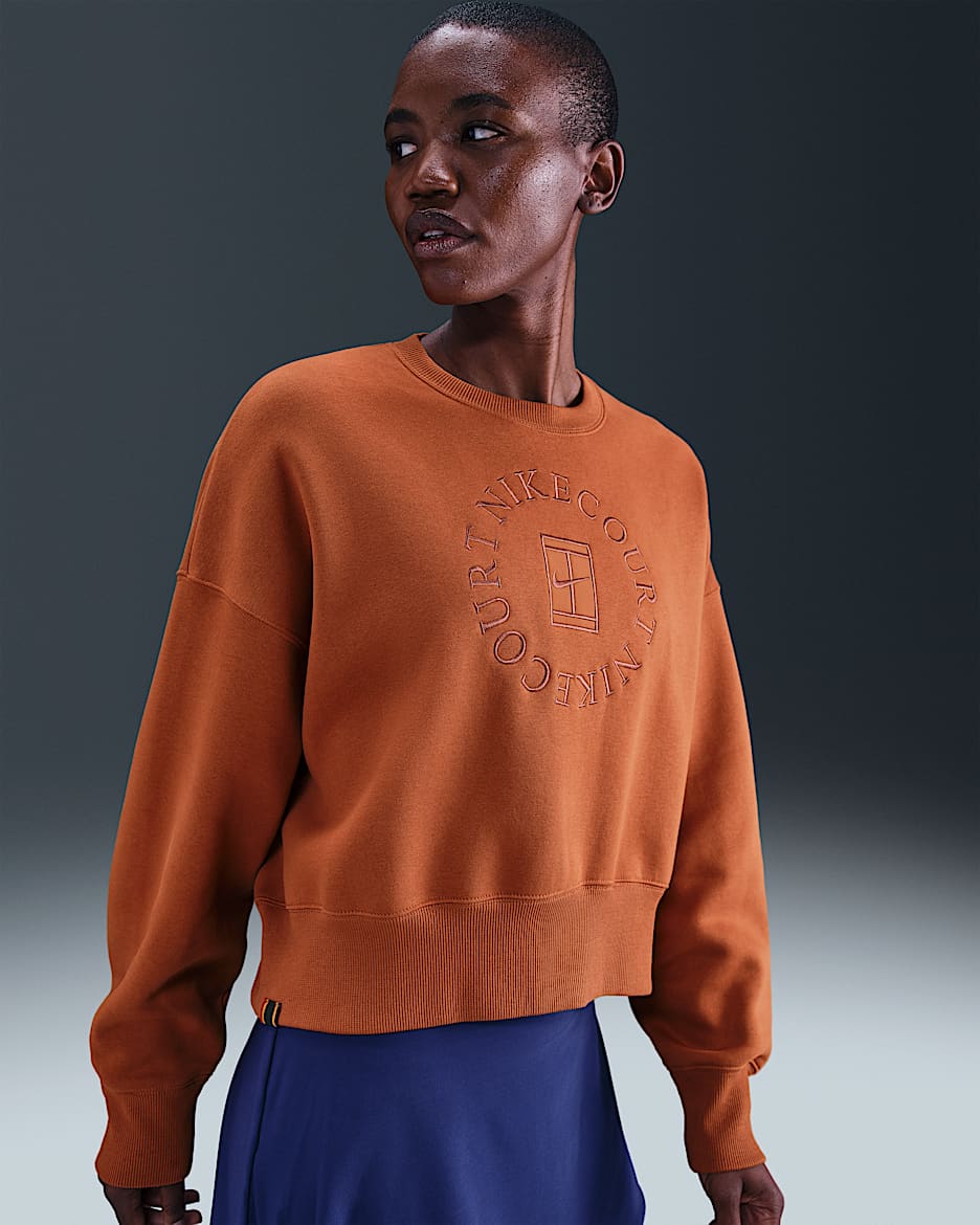 NikeCourt Heritage Phoenix Fleece Women's Over-Oversized Crew-Neck Sweatshirt - Dark Russet/Cinnamon