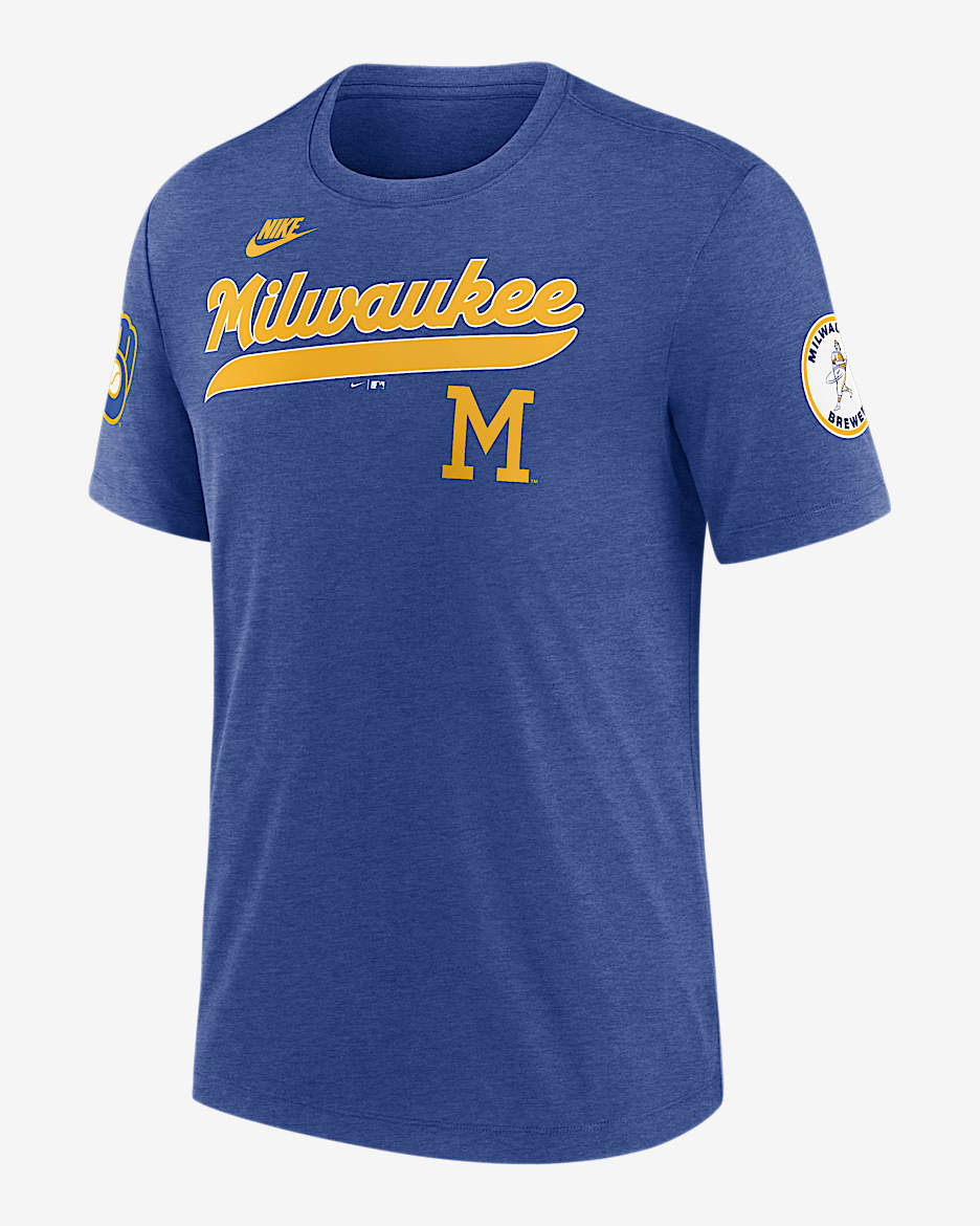 Playera Nike de la MLB para hombre Milwaukee Brewers Cooperstown Eras - Azul jaspeado