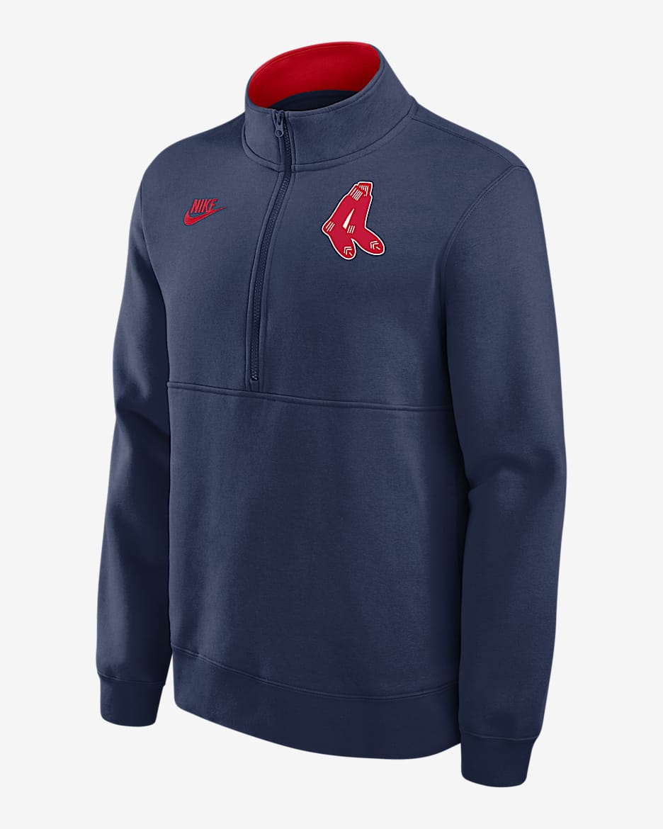 Sudadera de cuello redondo Nike de la MLB de medio cierre para hombre Boston Red Sox Cooperstown - Azul marino