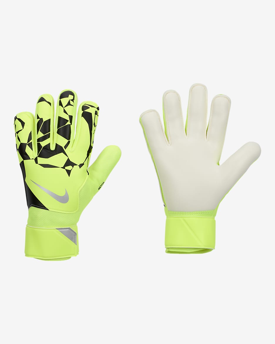 Gants de football pour gardien de but Nike Match - Volt/Noir/Metallic Silver