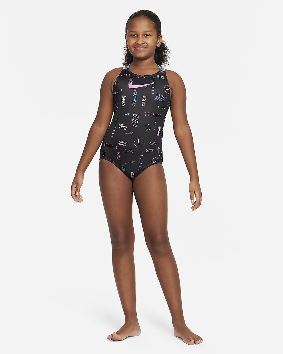 Nike Older Kids' (Girls') Spiderback One-piece Swimsuit - Black/Pink Spell/Blue Lightning/Pink Spell