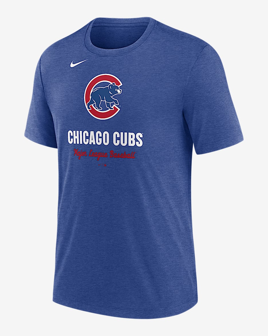 Playera Nike de la MLB para hombre Chicago Cubs Logo - Royal deportivo jaspeado