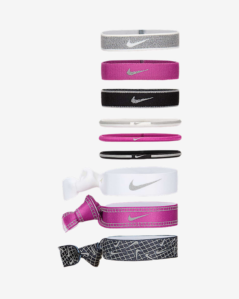 Fitas para o cabelo variadas Nike (conjunto de 9) - Branco/Fúchsia Hot/Prateado
