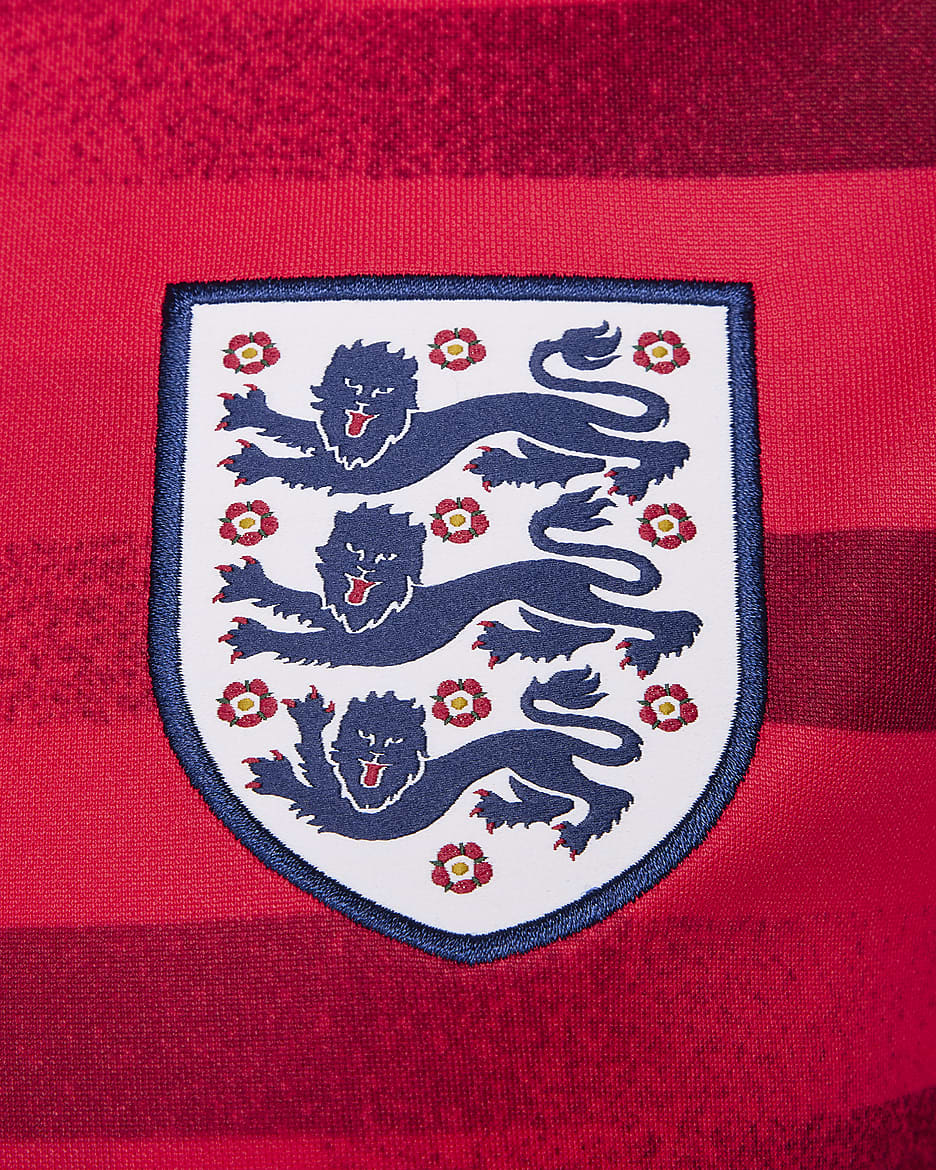 Haut de foot d'avant-match à manches courtes Nike Dri-FIT Angleterre Academy Pro pour femme - Siren Red/Blue Void/Blanc