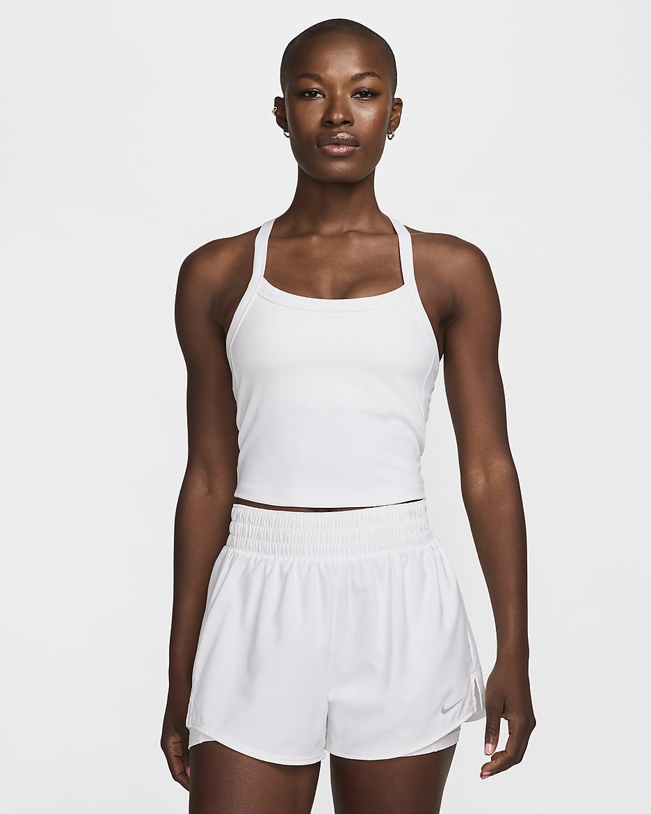 Nike One Fitted Women's Dri-FIT Strappy Cropped Tank Top - White/Black