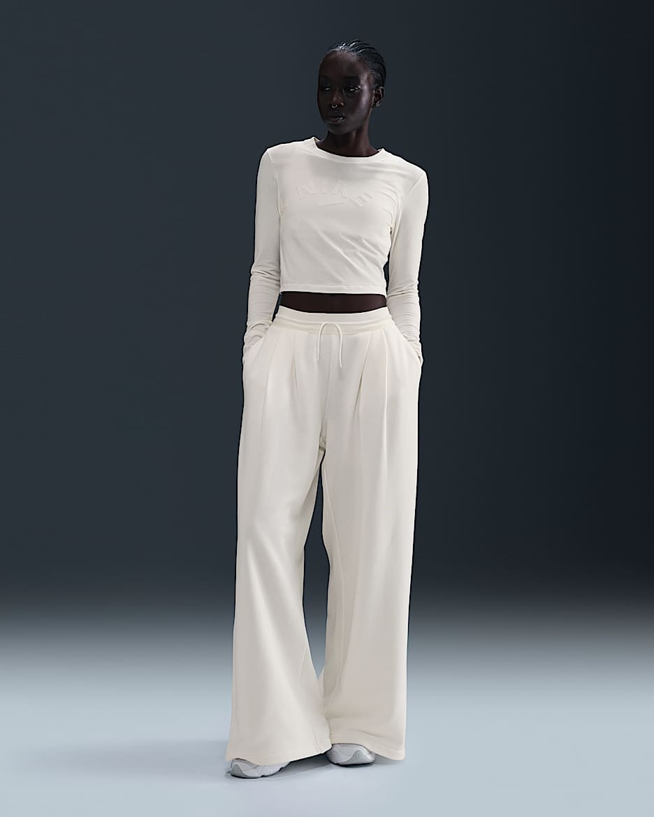 Pants de French Terry plisados de tiro medio para mujer Nike Sportswear Collection - Vela/Vela/Vela