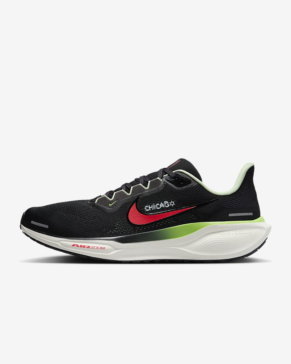 Tenis de correr en pavimento para hombre Nike Pegasus 41 - Negro/Verde grito/Orquídea nuevo/Carmesí brillante