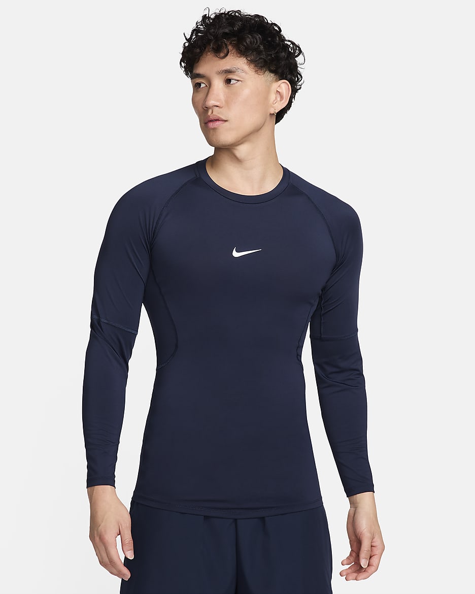 Nike Pro Men's Dri-FIT Tight Long-Sleeve Fitness Top - Obsidian/White