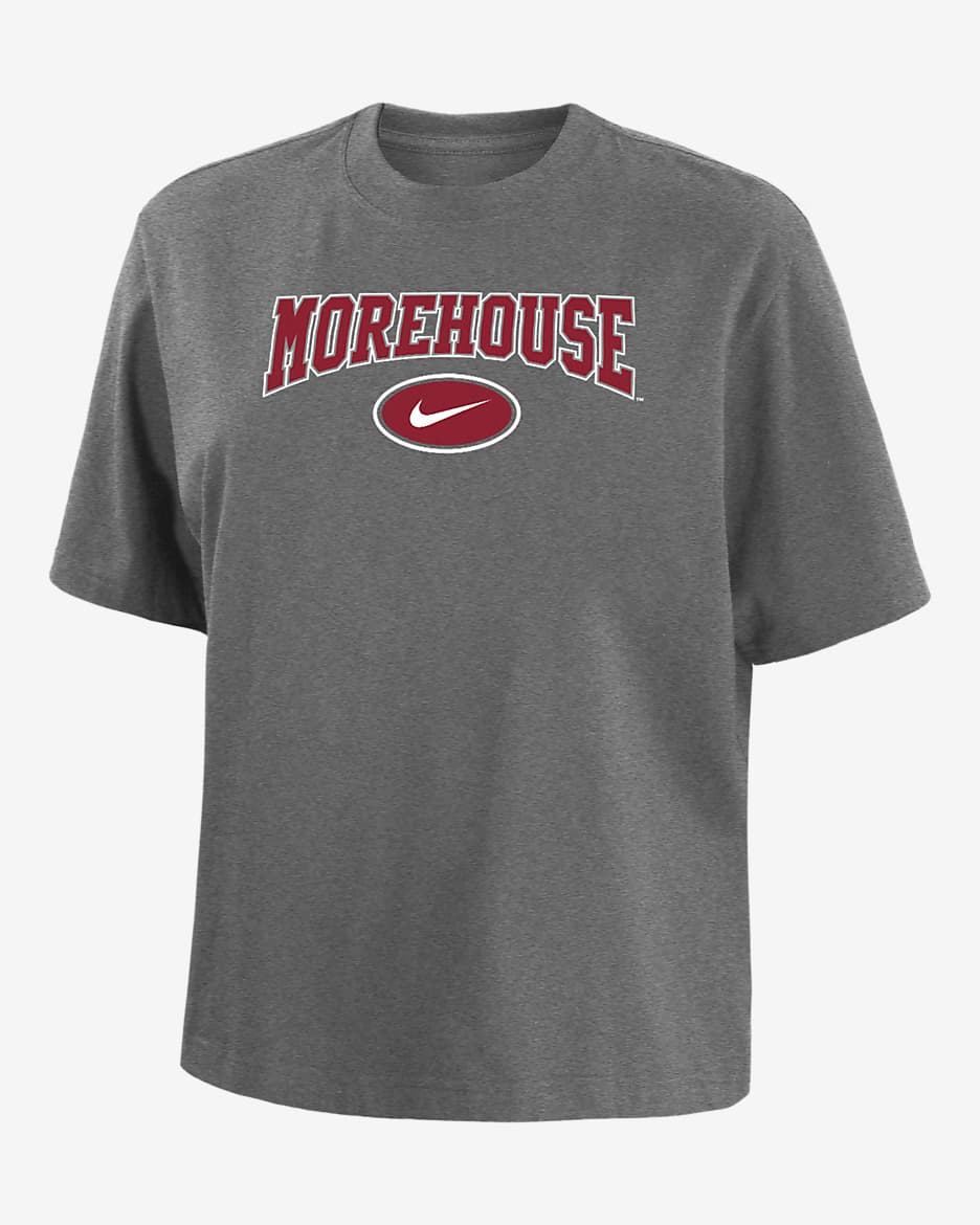 Playera de corte cuadrado universitaria Nike para mujer Morehouse - Gris oscuro jaspeado