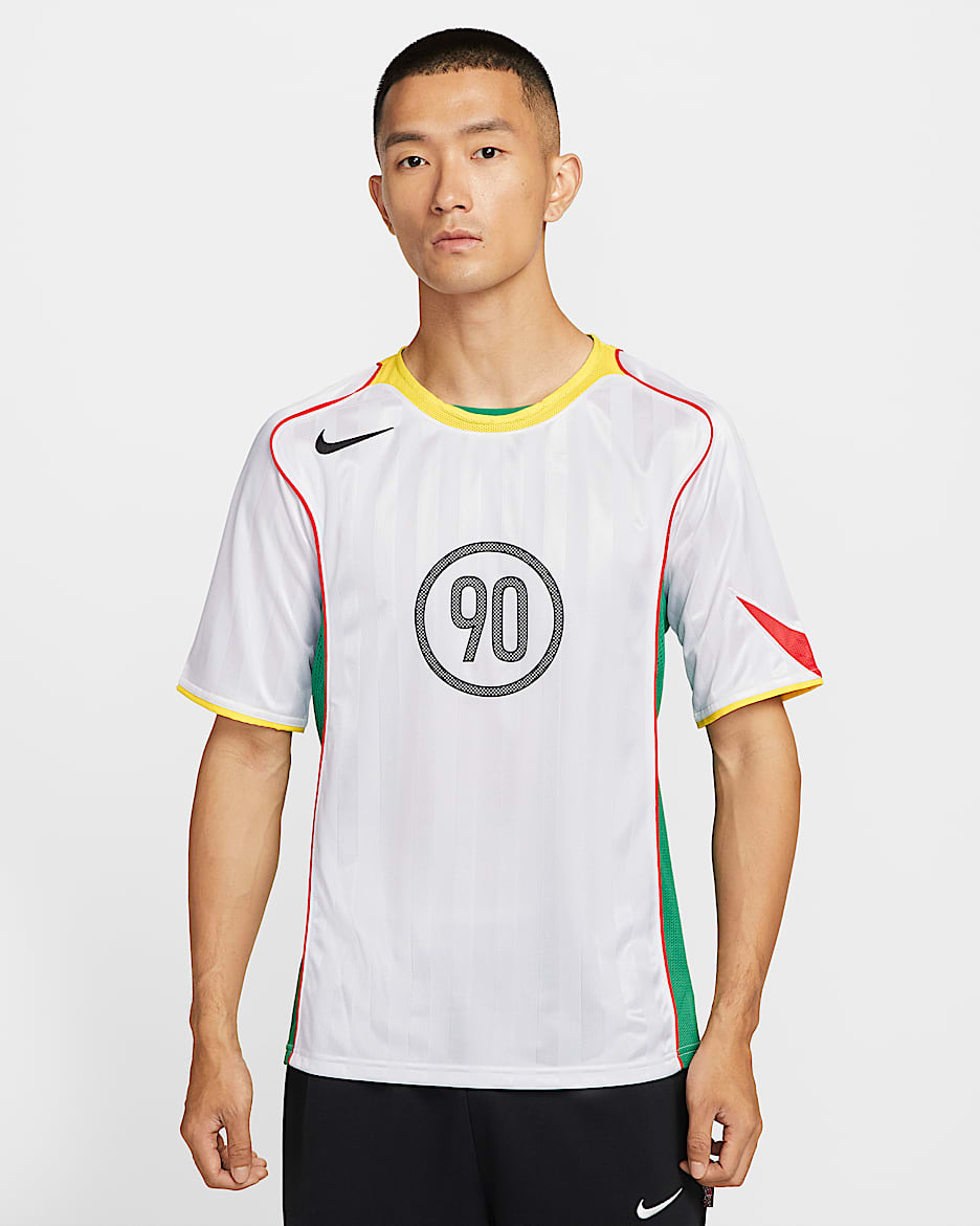 나이키 토탈 90 남성 드라이 핏 축구 저지 - 화이트/옵티 옐로우/라이트 크림슨/블랙