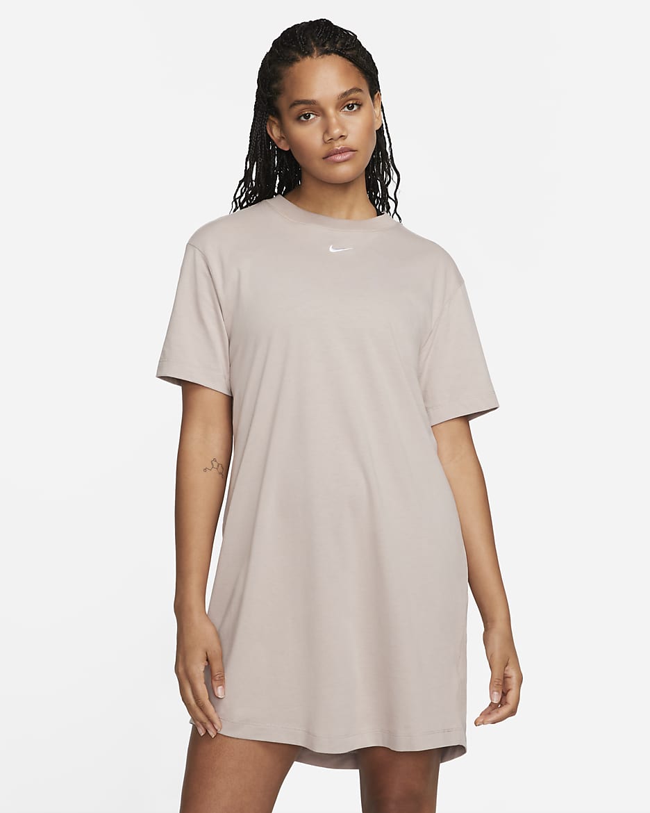 Nike Sportswear Essential Women's Short-sleeve T-Shirt Dress - Diffused Taupe/White