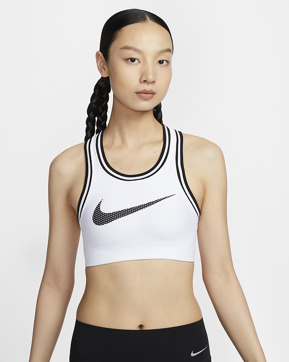 สปอร์ตบราเจอร์ซีย์ผู้หญิงซัพพอร์ตบางเบาเสริมฟองน้ำ Nike - ขาว/ดำ