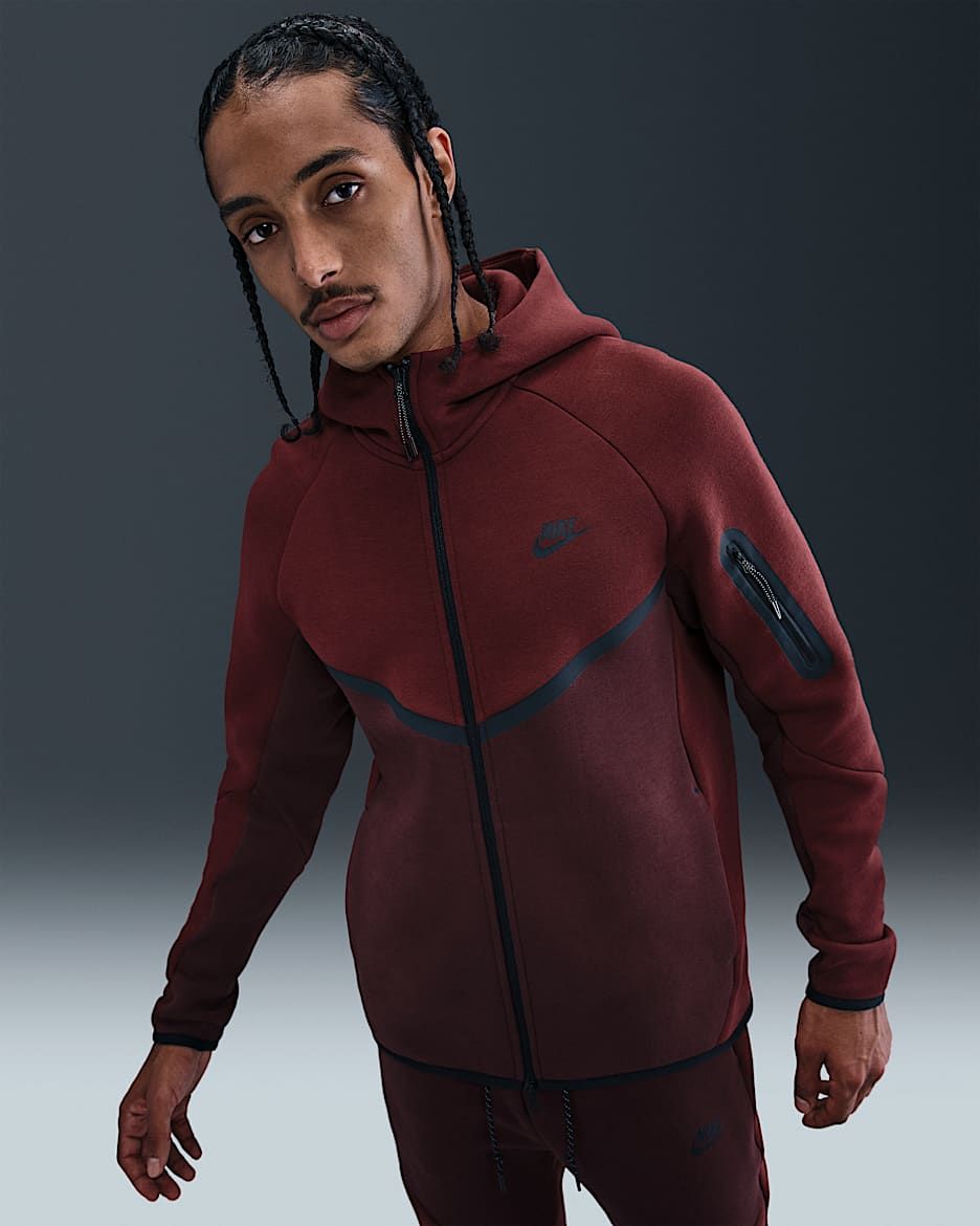 Chamarra Windrunner de tejido Fleece de cierre completo para hombre Nike Tech - Rojo team oscuro/Burdeos enérgico/Negro