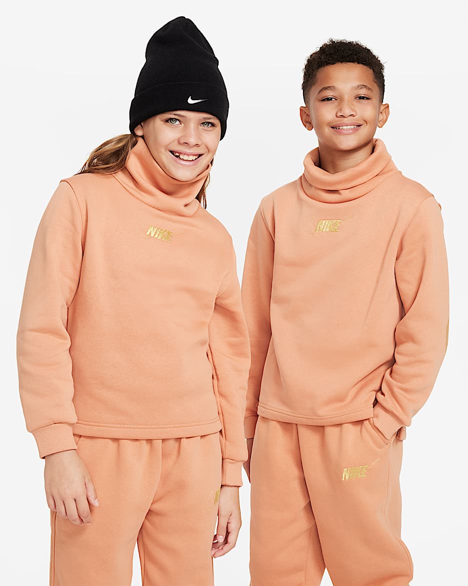 Sudadera de manga larga de cuello de embudo para niñas talla grande Nike Sportswear Club Fleece - Marrón ámbar/Oro metalizado