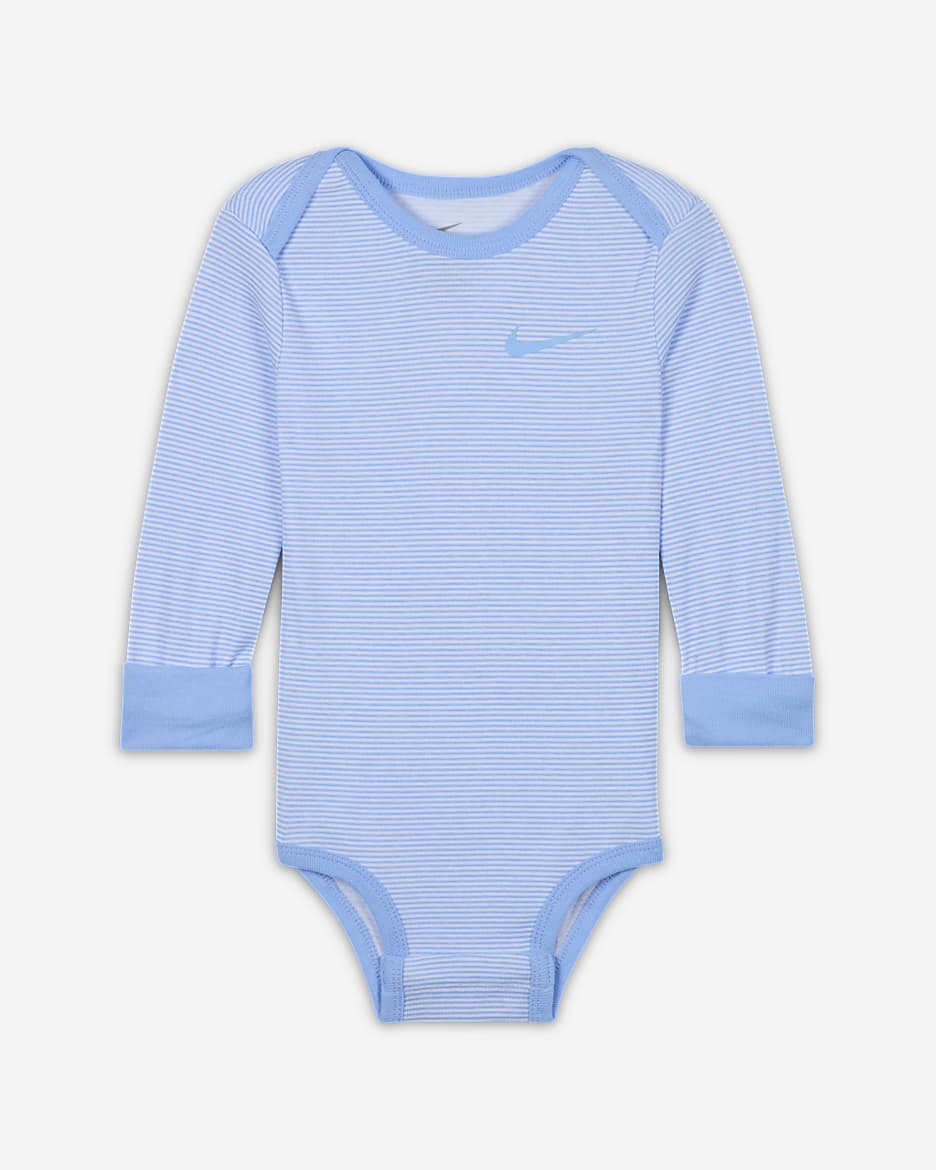 Nike Baby Essentials Baby (12-24M) Long Sleeve Bodysuits (3 Pack) - Multi-Color/Cobalt Bliss