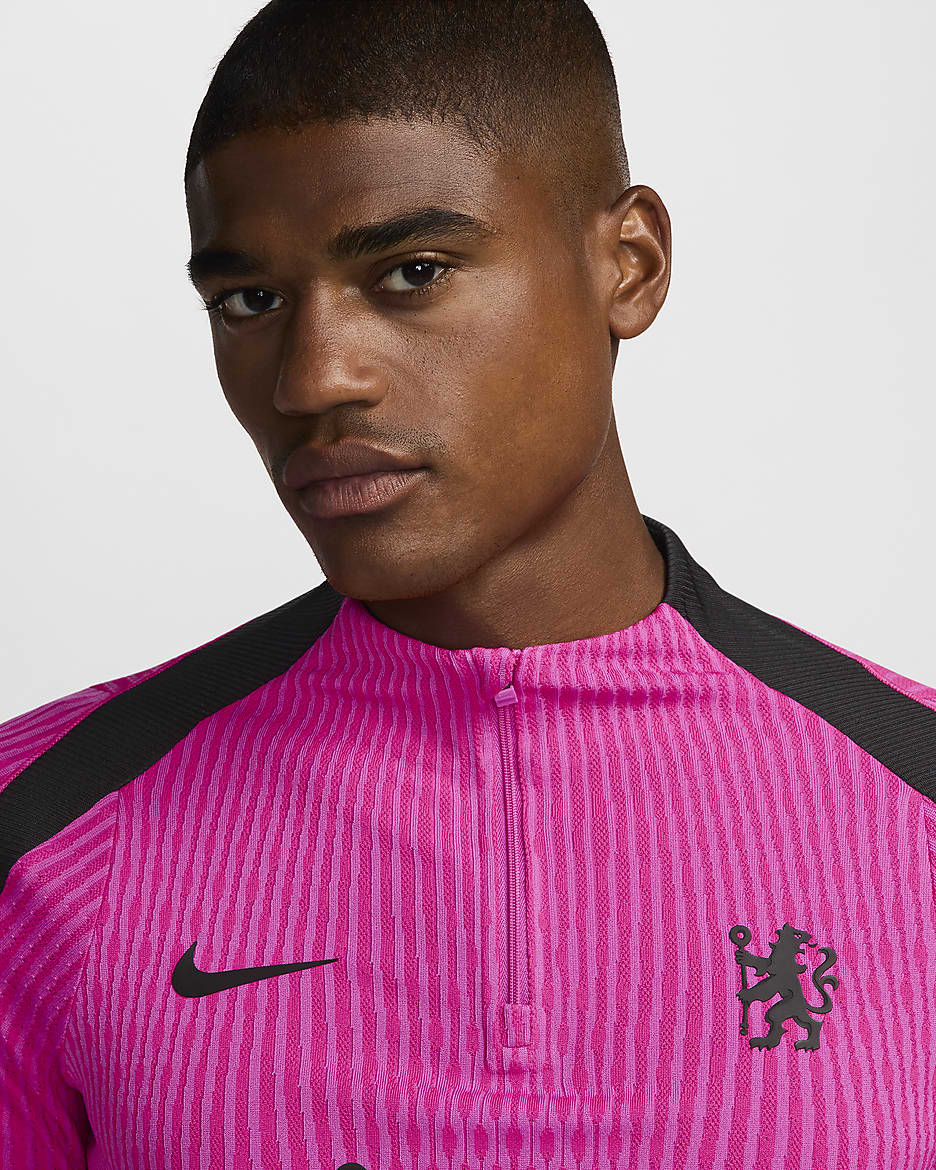 Troisième haut d'entraînement de foot en maille Nike Dri-FIT ADV Chelsea FC Strike Elite pour homme - Pink Prime/Noir/Noir