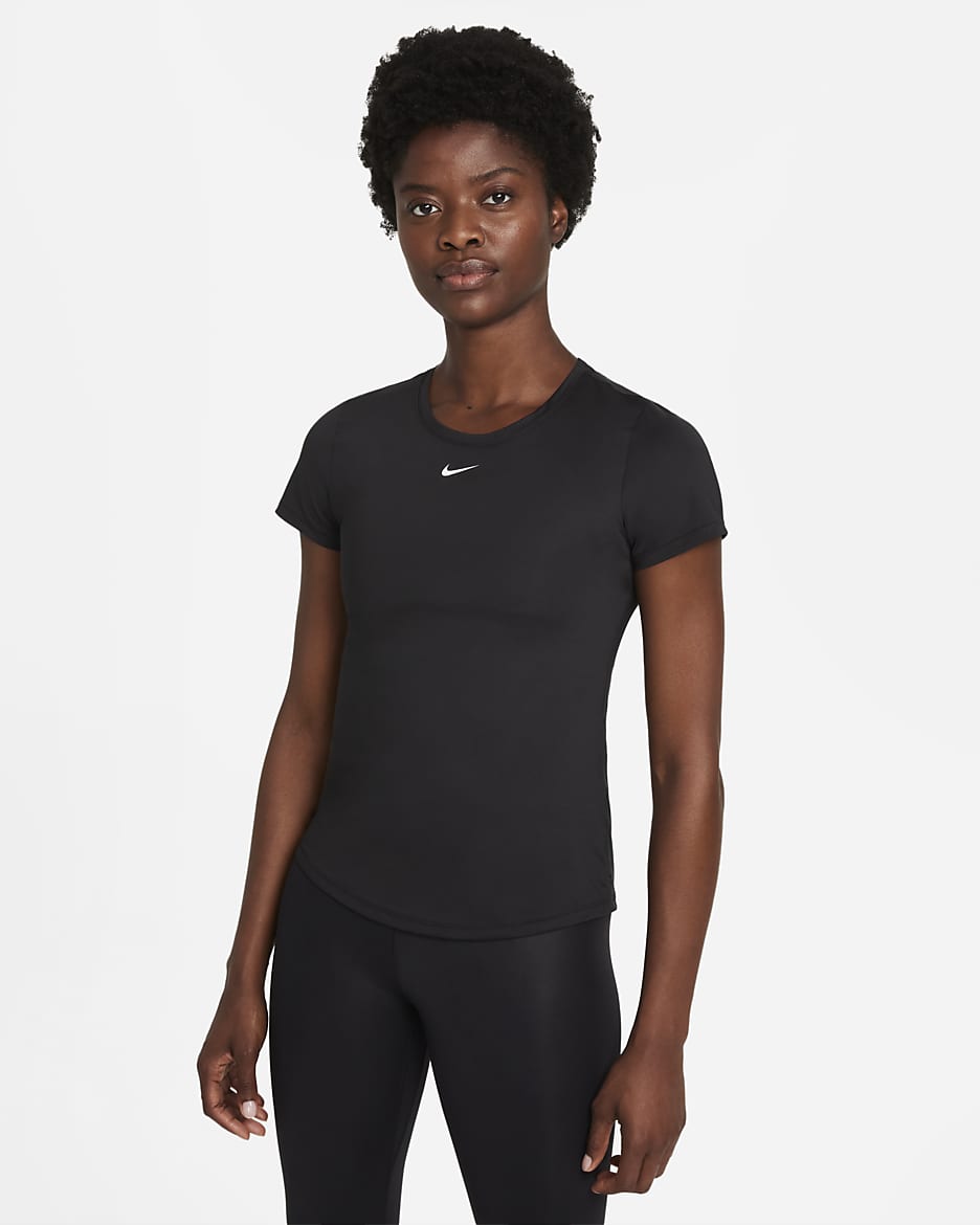 Haut à manches courtes et coupe slim Nike Dri-FIT One pour Femme - Noir/Blanc