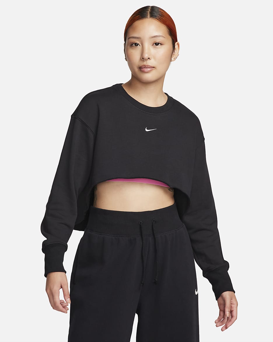 Nike Sportswear 女款法國毛圈布圓領短版上衣 - 黑色/Light Smoke Grey
