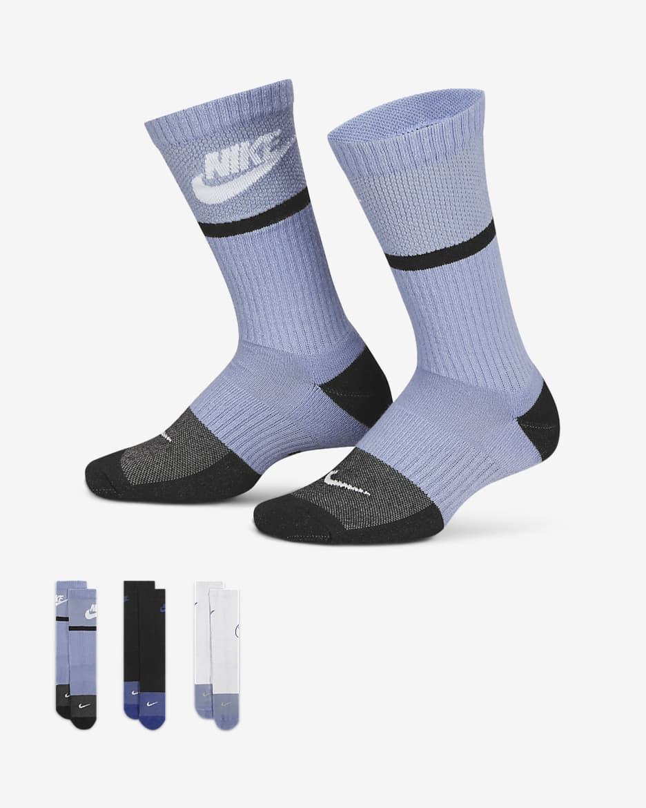 Nike Everyday 兒童緩震中筒襪 (3 雙) - 多種顏色