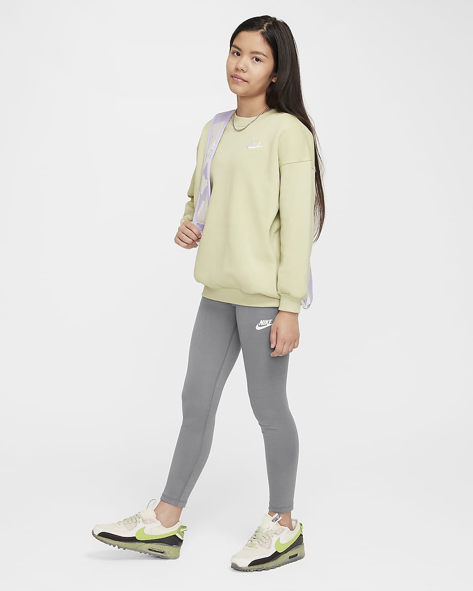 Nike Sportswear Classic Girls' High-Waisted Leggings - Smoke Grey/White