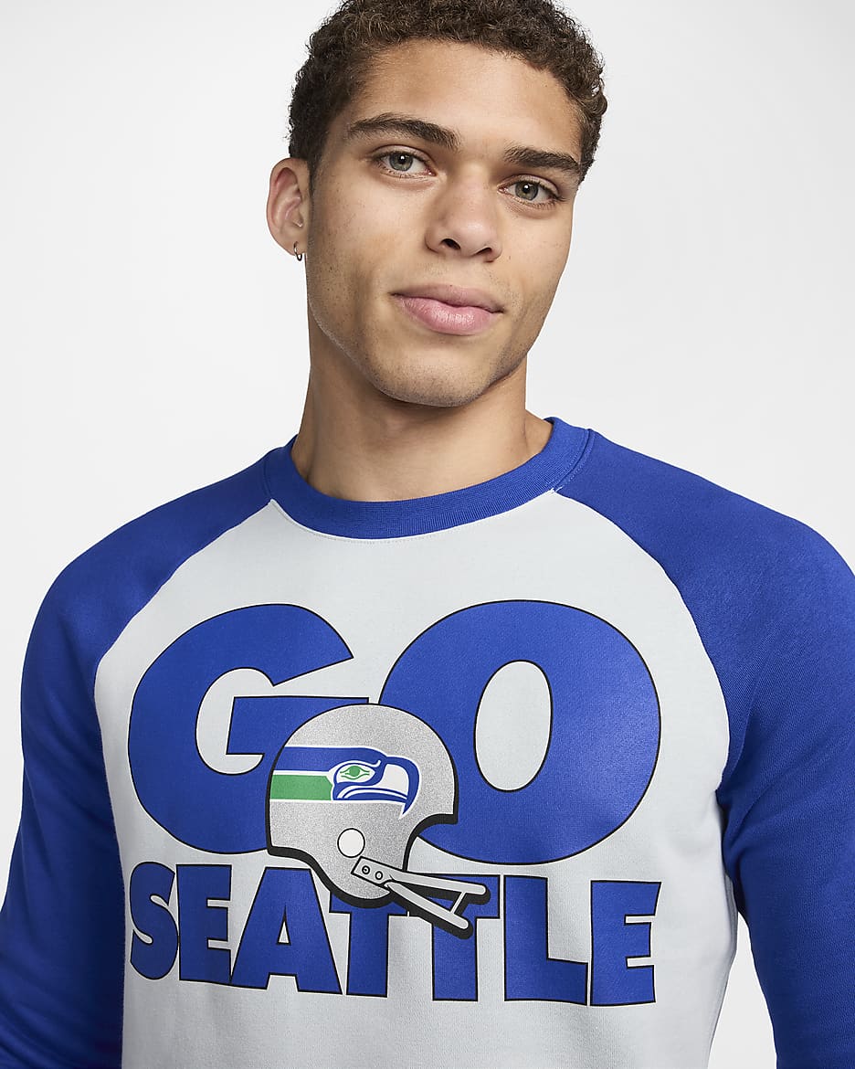 Nike Historic Raglan (NFL Seahawks) Dessuadora - Home - Field Silver/Old Royal/Old Royal