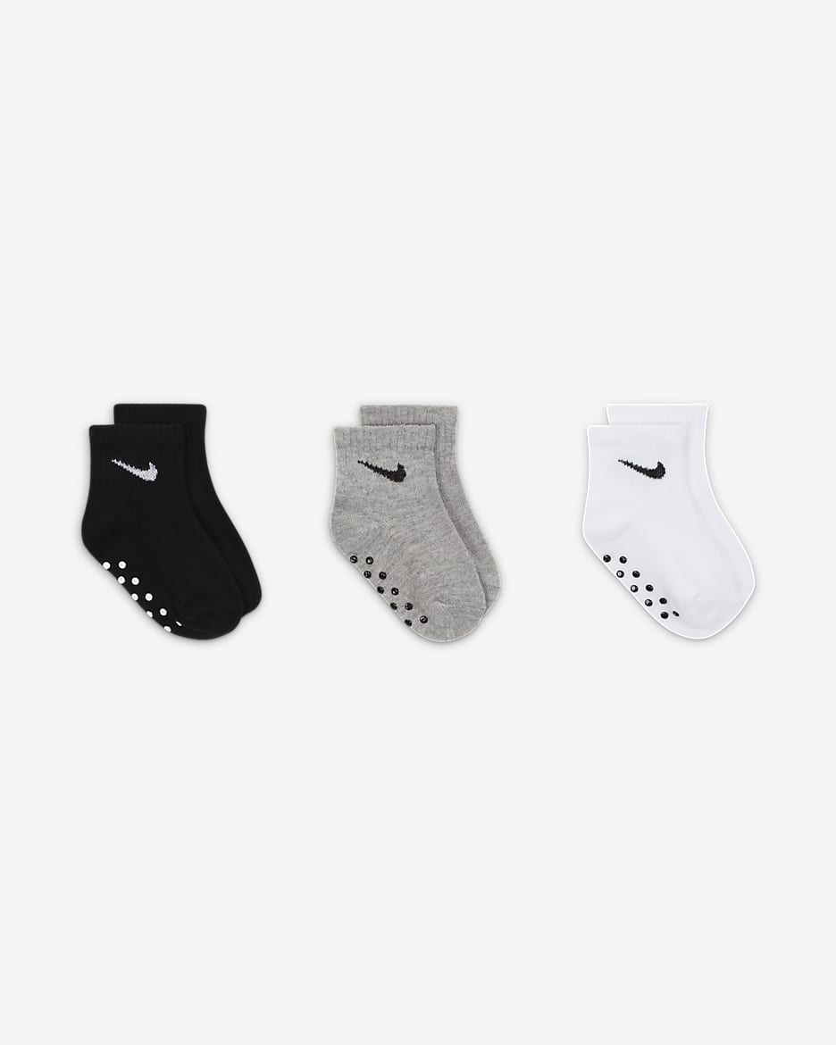 Nike Baby Gripper Ankle Socks (3 Pairs) - Dark Grey Heather/Black