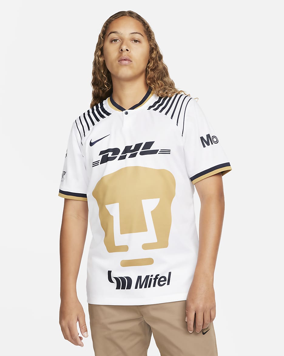 Maillot de football Nike Dri-FIT Pumas UNAM 2022/2023 Stadium Domicile pour Homme - Blanc/Obsidian