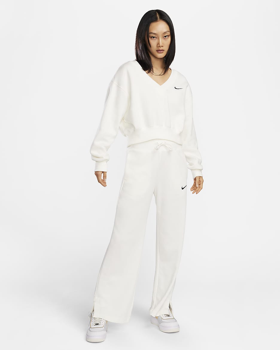 Nike Sportswear Phoenix Fleece Women's High-Waisted Wide-Leg French Terry Tracksuit Bottoms - Sail/Black