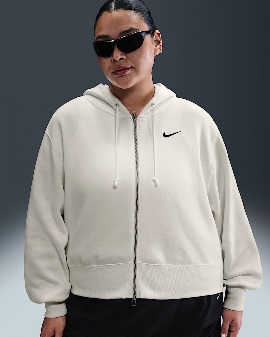 Nike Sportswear Phoenix Fleece Women's Loose Cropped Full-Zip Hoodie (Plus Size) - Sail/Black